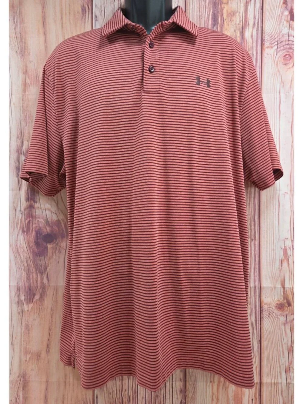 Under Armour Mens Loose Fit HeatGear Polo XL Red Striped Moisture Wicking